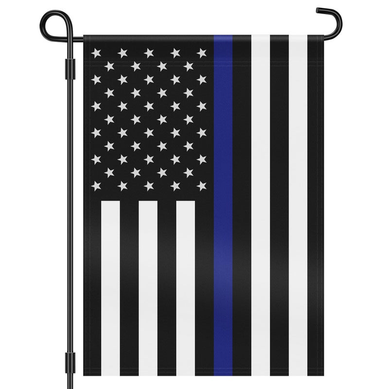 HOOSUN Double Sided Thin Blue Line American Police Garden Flag, USA United States Decorative Garden Flags - Weather Resistant and Double Sided - 12.5 x 18 Inch - Image 1